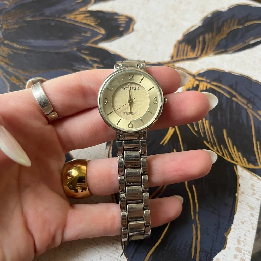 Estate Vintage Eclipse Heavy Classic Two-Tone Silver and Gold Face Men’s Watch